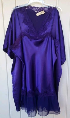 Vintage Solange Satin Chemise Robe Nightgown Set Size 26/28 Purple Chiffon - Image 1 of 4