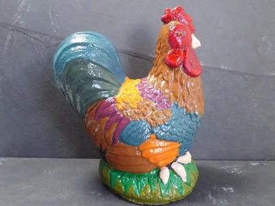 Stone Vibrant Cockerel Garden Ornament Handcrafted Welsummer Hen Chicken - Image 1 of 4