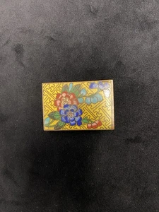 Vtg Cloisonné Match Box Enamel Brass Floral Design Yellow, Blue, Pink - Picture 1 of 7