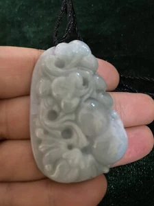 Certified Light Green Natural A Jade Jadeite Carved Pendant Calabash Bat Ruyi - Picture 1 of 8