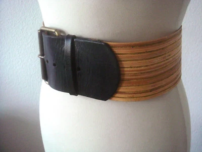 SPORTMAX Gürtel Taillengürtel Bambus/Stroh mit schwarzem Echtleder Gr.L (80 cm) - Bild 1 von 4