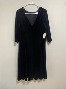 Coldwater Creek L Petite Midi Dress 3/4 Sleeve V-Neck Black Velvet Whimsigoth - Picture 1 of 9