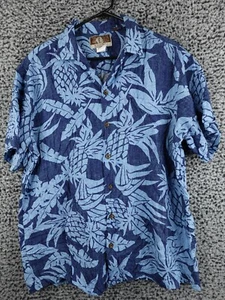 Kalaheo Shirt Mens L Blue Rayon Hawaiian Camp Floral Pineapple Aloha - Picture 1 of 11