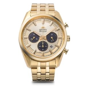 Orient RN-TX0301G Contemporary Panda Gold Solar Analog Chronograph Men Watch NEW - Picture 1 of 2
