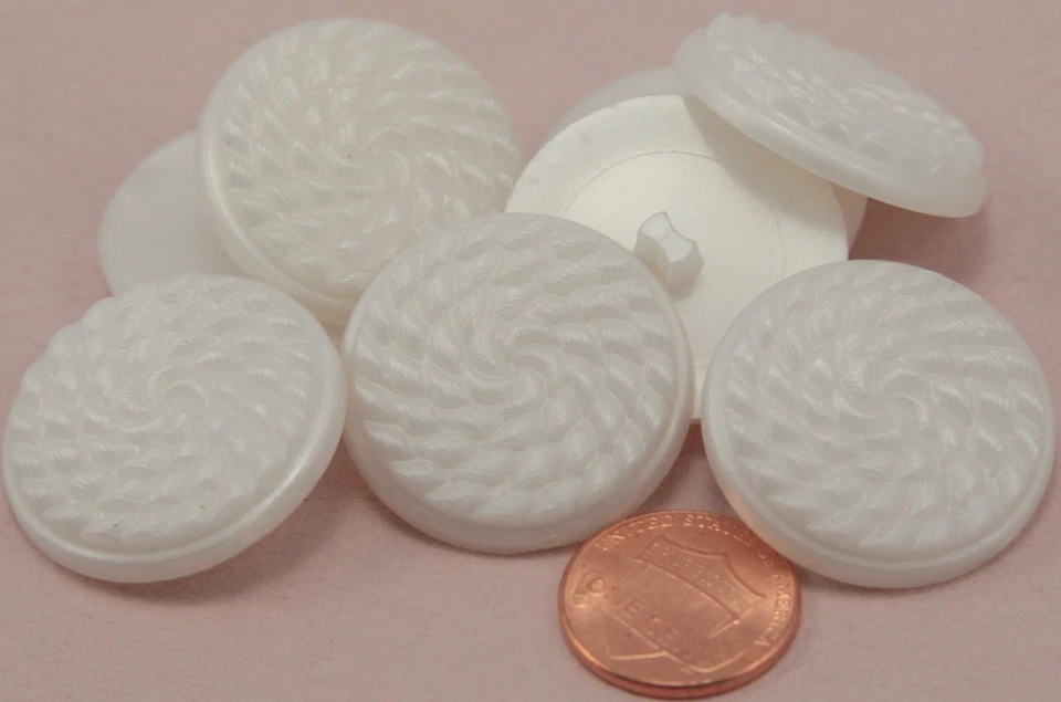 8 botones grandes de aspecto de cuerda enrollada de plástico perlado blanco roto 1 1/8" 29 mm # 6342 Foto 1 de 1