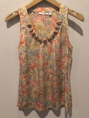 Top halógeno XS floral seda sin mangas camisa blusa ropa profesional cápsula armario Foto 1 de 4