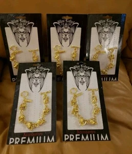 Lot of 5 SKULL BRACELETS Gold Tone Skeleton Halloween Gothic Blac Label Brand - Picture 1 of 7