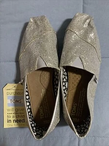 Toms Wmn Classic Silver Glitter Slip On Fabric Flat Shoes, women’s 6.5 - Picture 1 of 11