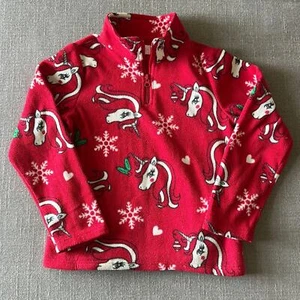 The Children’s Place Girls Red Holiday Unicorn 1/4 Zip Fleece Pullover Med 7/8 - Picture 1 of 9