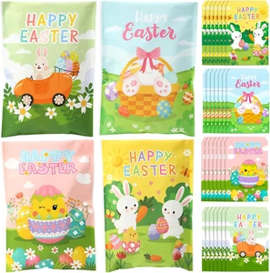 100 Pcs Easter Bags Bulk Happy Easter Gift Candy Goodie Self Adhesive Paper Cook - Picture 1 of 6