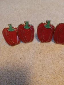 4 Vintage MCM Brass and Enamel Red Apple Napkin Rings Dining Table Accent - Picture 1 of 4