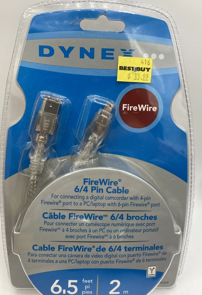  Dynex FireWire 6-Pin to 4-Pin Cable - 6.5ft (2M) DX-FW64CAM  - Image 1 of 1