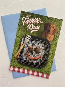 Dachshund Father’s Day Card Hallmark 4.75x6.75 Grill Red Doxie Dog New BBQ Theme - Picture 1 of 4