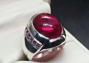 Cabochon dunkel tiefroter Rubin Sterling Silber 925 Handarbeit Yakoot Herren schlicht Ring - Bild 1 von 12