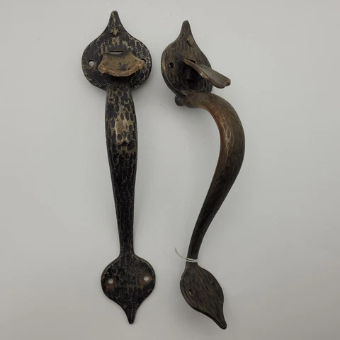 Double Thumb Latch Door Pull Handle Set Solid Bronze Spade Ends Vintage Antique Cover