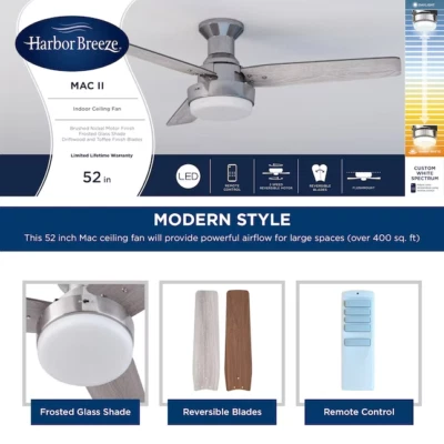 Harbor Breeze Mac II 52in Brushed Nckl Color-changing,Ceiling Fan,Remote & Light - Image 1 of 4