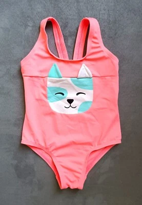 Maillot de bain rose a tete de chat bleu et blanc. Une piece. Orchestra. 9 mois - Photo 1/4