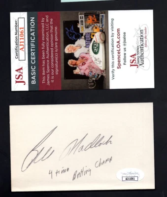 BILL MADLOCK "4 Time Batting Champ" Signed Auto Signature Cut Pirates JSA 💎 COA - Image 1 of 2