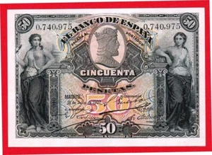 50 Pesetas, 1907 ''Alegorias'' SIn Serie, SIN CIRCULAR, Muy raro en esta calidad - Picture 1 of 2