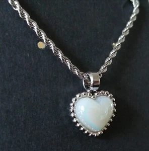Stainless Steel Heart Necklace, with Large Mother of Pearl Stone. - Picture 1 of 3