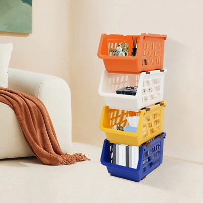 4 PCS Stacking Storage Baskets, Stackable Organizer Baskets, Stackable Bins - Image 1 of 4