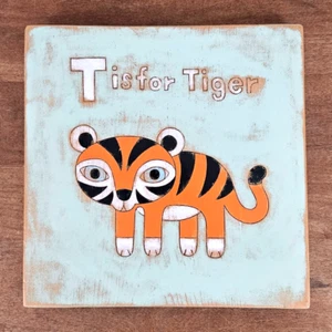 Matthew Porter T is for Tiger 9x9 Original Painting, Signed Seattle Nursery Art - Picture 1 of 6