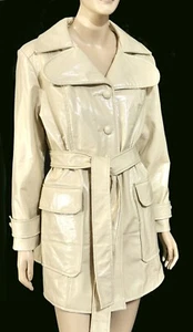 Trench coat vintage anni 70 mod panna beige con cintura in vinile L/XL - Foto 1 di 12