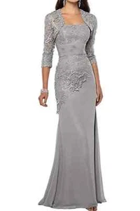 Chiffon Lace Mother of the Bride Dresses with Jacket Applique Mermaid Mother's - Picture 1 of 27