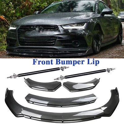 For Audi A4 A5 A6 A7 B7 Carbon Fiber Style Front Bumper Lip Spoiler Strut Rods — 第 1/4 张图片