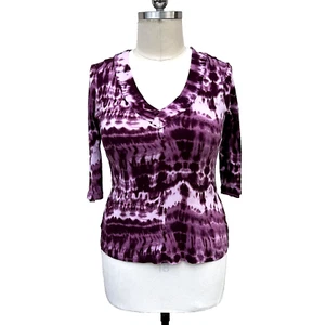 Daisy Fuentes - Women's Dark Purple Pink Tie Dye Vneck 3/4 Sleeve Tee XL - Picture 1 of 11