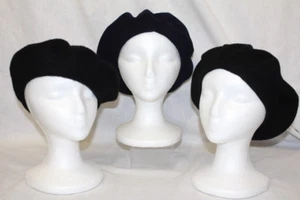 Lot Of 3 "Classic" Fashion Wool Beret Hats, Black & Navy Blue, OSFA-B114 - Picture 1 of 10