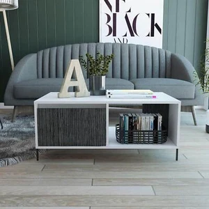 Coffee Table White Grey Oak Effect Door Storage Shelf Living Room Furniture Unit - Picture 1 of 3