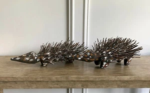 Pair Australian Aboriginal Wood Sculpture Echidna - Picture 1 of 9