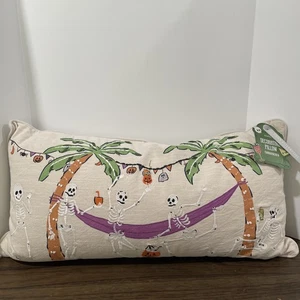 Envogue Summerween Embroidered Halloween Pillow DRINKING SKELETONS Brand New! - Picture 1 of 10