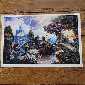 Disney Thomas Kinkade Leinwandbild Schloss Aschenputtel Prinz Brücke 12"x18" - Bild 1 von 2