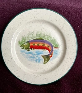 Set of 4- ENESCO GROUP Julie Ueland Enamel 8” Fish Plates Camping - Picture 1 of 3