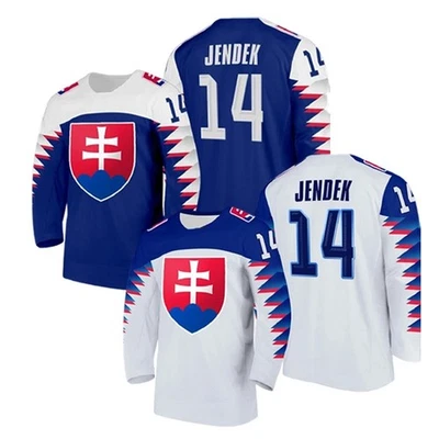 Camiseta deportiva de hockey personalizada Golian 24 Mudrak 4 Jendek 14 Team Eslovaquia blanca azul nombre Foto 1 de 4