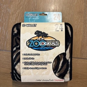 NOS Aurora 24CD Storage Case Organizer zipper fuzzy Leopard Animal Vintage New - Picture 1 of 4