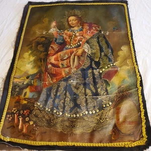 “Santa Castilda” – Quadro religioso su stoffa scuola Cusco XVIII secolo - Foto 1 di 10