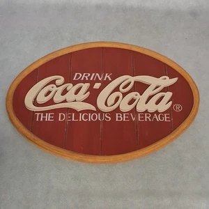 Wooden Oval 3-D Drink Coca-Cola Sign Coca-Cola The Delicious Beverage 18" x 13.5 - Picture 1 of 5