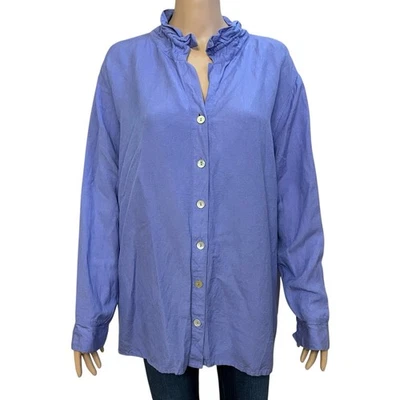 Туника на пуговицах мягкое окружение льняная смесь верх 2X проводной воротник Lagenlook - Изображение 1 из 4