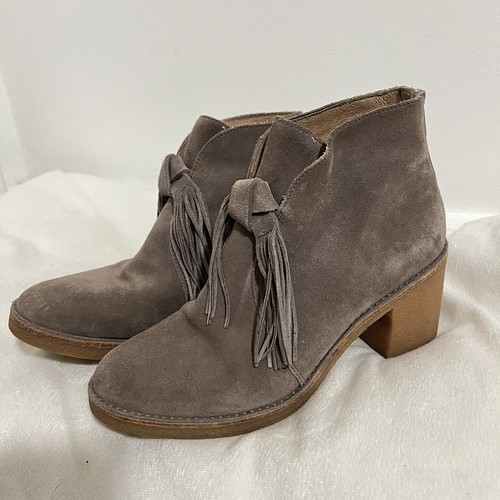 Stivaletti UGG scamosciati donna taglia 8 taupe tacco a blocco nappa zip 1018642