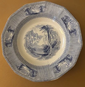 J Clementson 1850 Blue & White 10” Staffordshire Soup Plate “Siam” Pattern - Picture 1 of 10