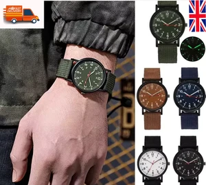 Men's Watch Military Luminous Shock Resistant Sports Canvas Strap Simple Outdoor - Picture 1 of 12