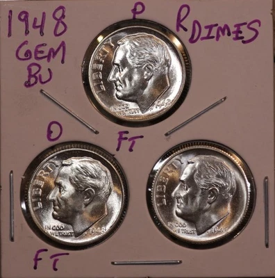 1948 P D S ROOSEVELT DIME GEM BU SET  P&D FULL BANDS KEY DATES! 481133 - Image 1 of 2