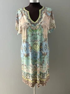 Hale Bob Jersey Dress Size L Pink Blue Knee Length Unicorn Ballerina Bird - Picture 1 of 21