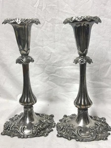 Antique Deykin & Sons Pair Silver Plate Candlestick Holders c.late 1800s 9.5 in - Afbeelding 1 van 23