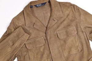 Polo by Ralph Lauren Leather Shirt Jacket Tan/Brown Military Medium - Picture 1 of 10