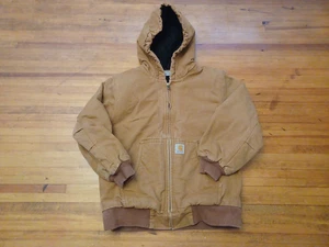 Carhartt Brown Canvas Coat Jacket Hooded Quilted Lined Youth Med 10-12 /adult XS - Picture 1 of 12