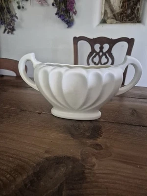 Vintage Dee Cee Stoneware Art Deco White Mantle Vase 2 Handle Planter - Image 1 of 4